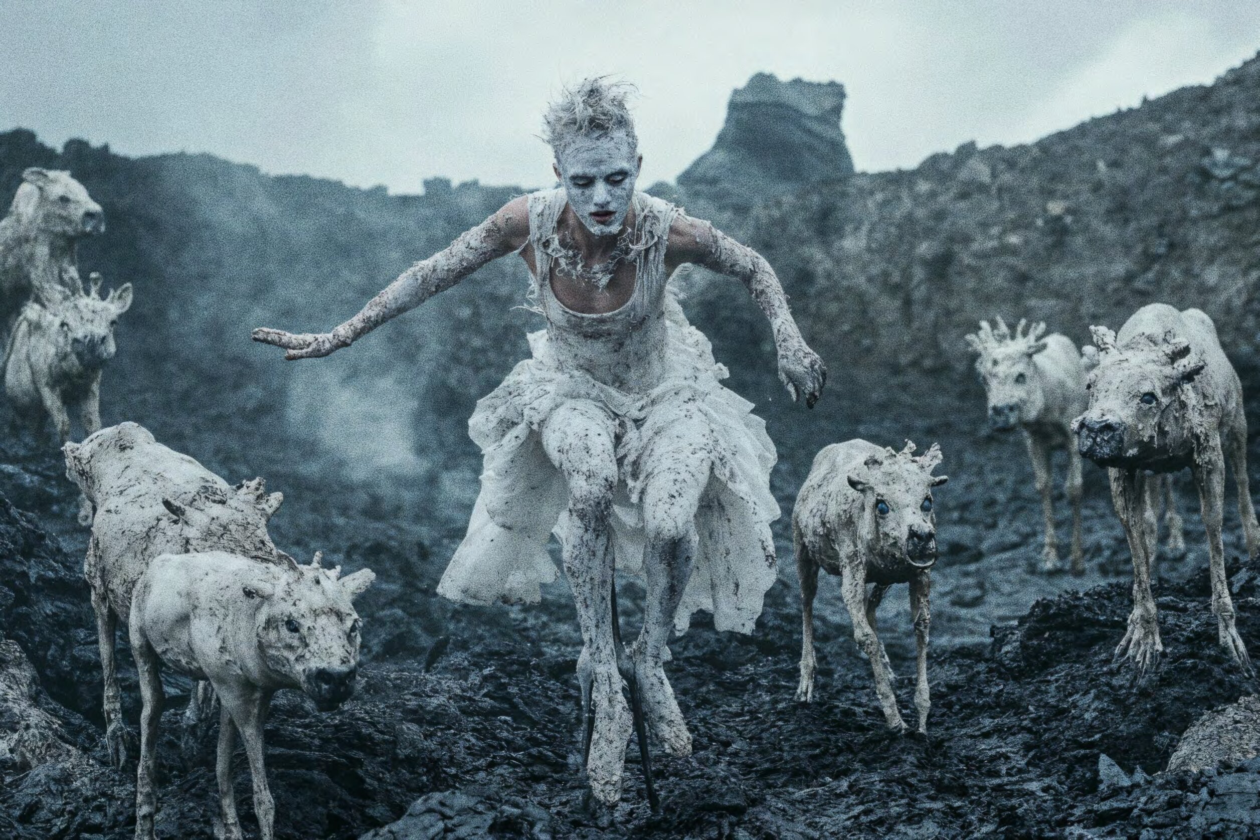 Figure running with animals