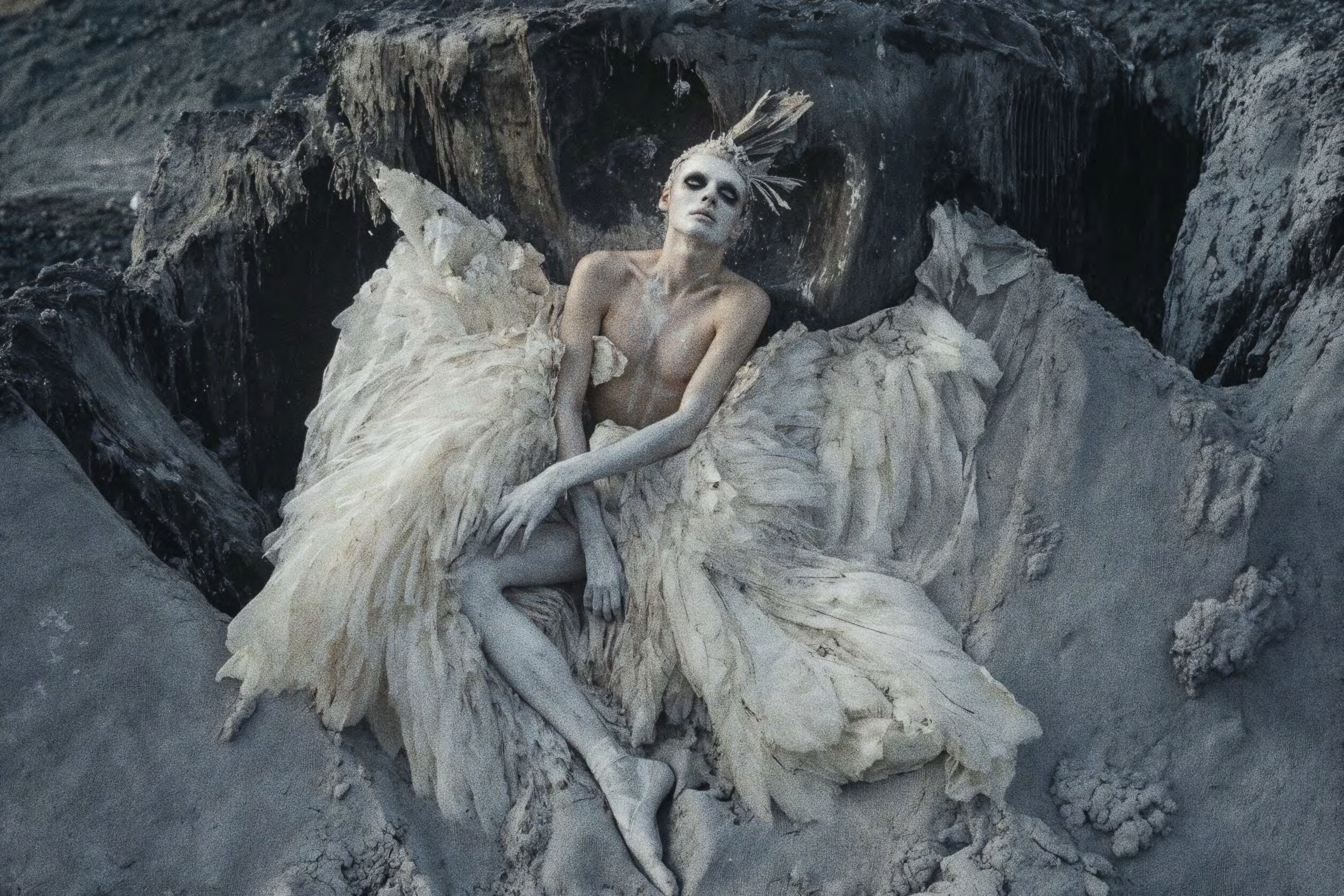 Figure in volcanic crater