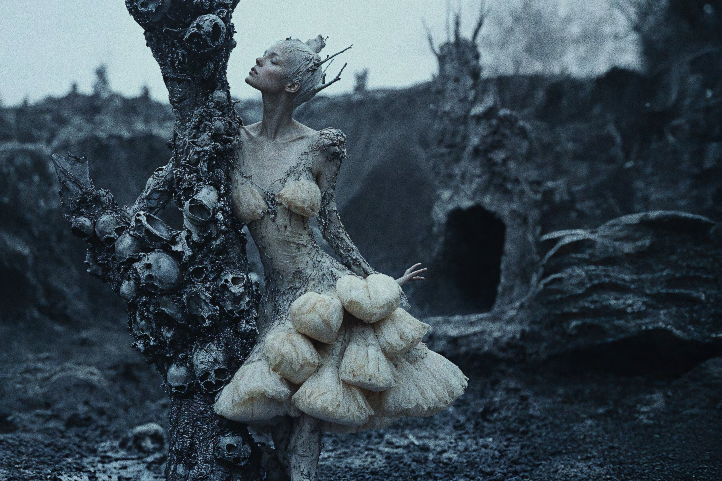 Figure among skull tree