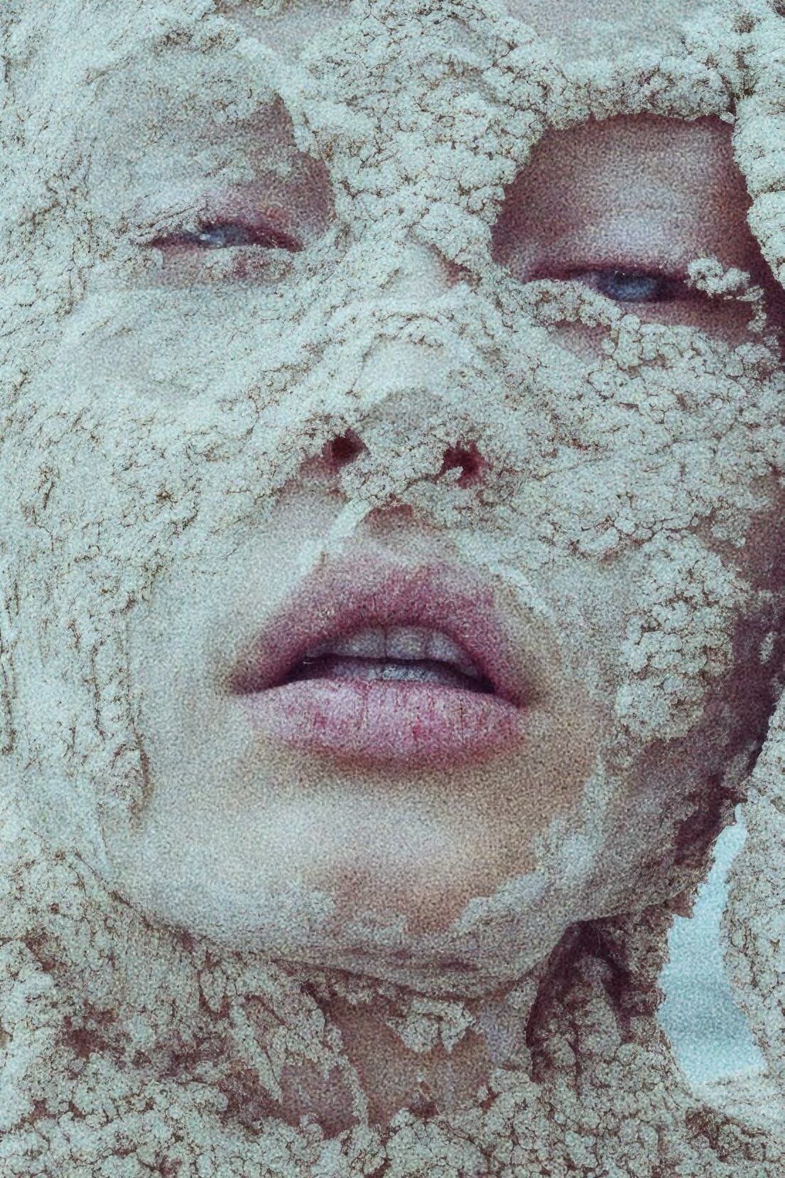 Sand-covered face
